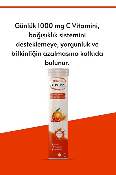 Microbiome Optivita C Plus Efervesan - Bağışıklık Gücü Ve Enerji Destegi - Vitamin C, D & Çinko 20 Tablet