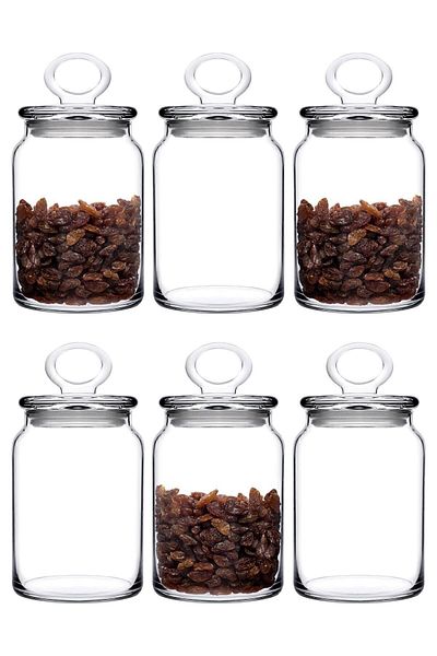 Paşabahçe 96762 6-Piece Kitchen Slim Medium Jar Set with Glass Lid - 860cc Fma04365 351