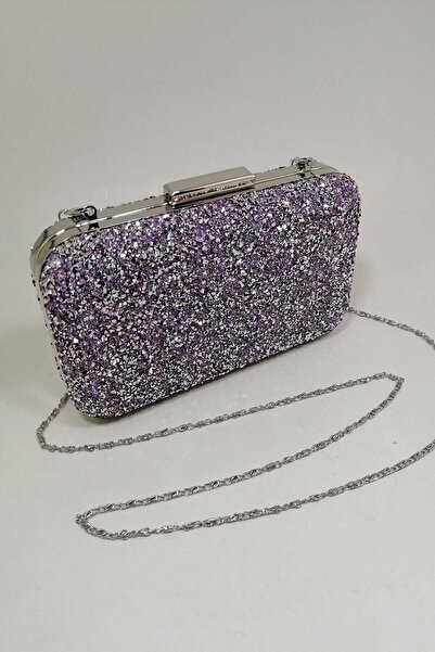 PARKTAN Yakamoz Lila Taşlı Abiye Clutch Portföy Çanta