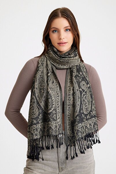 Soul of Anatolia Paisley Desen Pashmina Şal - Siyah