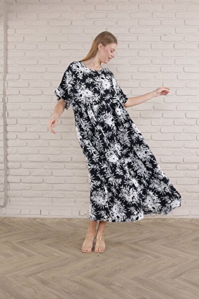 mervemoda Rochie de vară cu mâneci scurte, de mărime mare, cu imprimeu de viscoză împletită