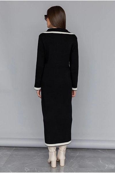zoe star Rochie lungă din tricot cu nasturi, cu dungi albe, guler dublu