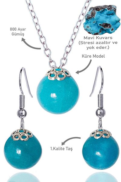 Erilsa Blue Quartz Stone Globe Model Necklace and Earring Set - Silver Apparatus