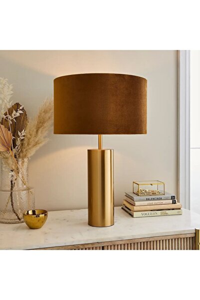 VİSENTE HOME Gold Altın Gövdesi ve Kahve Rengi Başlık Modern Abajur