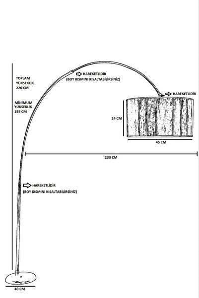 BEMSA HOME Deve Boynu Eskitme Lambader Silindir Koyu Gri Abajurlu