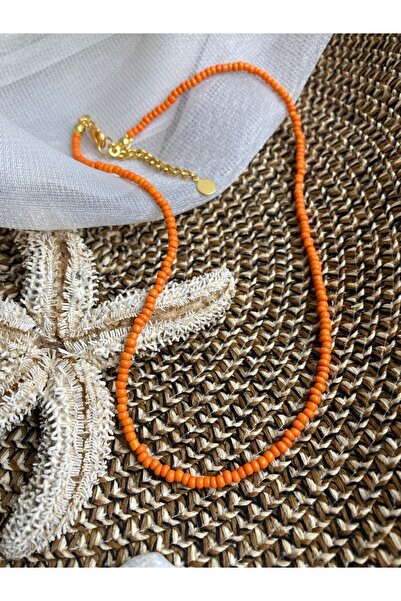 Kosovalı Turuncu Sade Ve Şık Boncuk Kolye