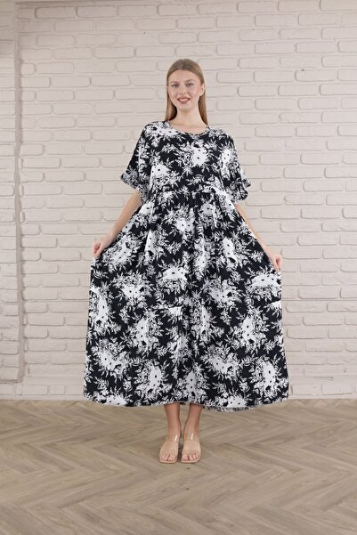 mervemoda Rochie de vară cu mâneci scurte, de mărime mare, cu imprimeu de viscoză împletită