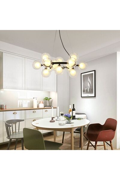 VİSENTE HOME Modernizm 12 Camlı Sarkıt Cam Küre Avize Mutfak Ve Yemek Masası Için Uygun, For Kitchen