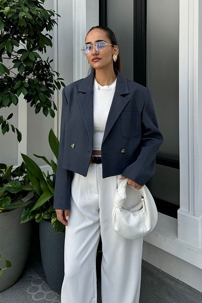 Nazliye Premium Anthracite Blazer Jacket - Padded