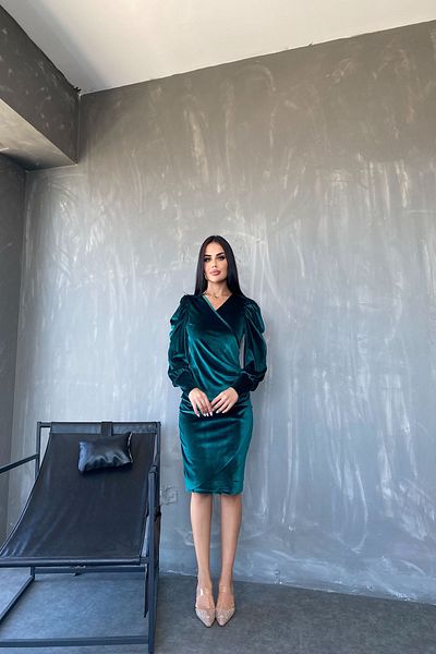 kamacibutik Rochie din catifea cu guler dublu cu design special