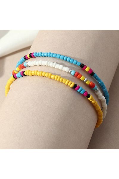 İPAR AKSESUAR Women's 3-Piece Sand Bead Anklet Set