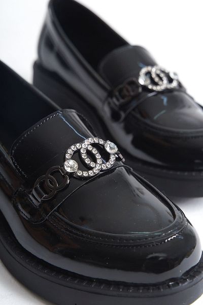 Buem Loafer din piele lacuita lucioasa - Pantofi Oxford confortabili cu talpa medie si catarame
