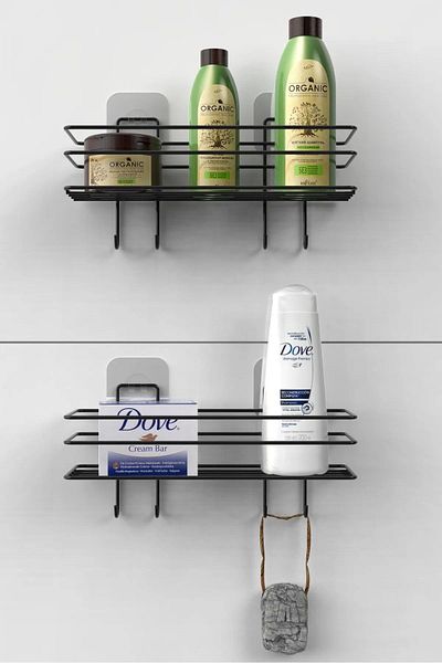 Kitchen Dream Ράφι μπάνιου με 4 γάντζους και θήκη σαμπουάν - Σετ κρεμάστρα ντους 2