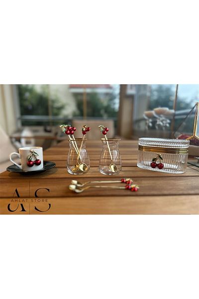 Store 6 قطع من ملاعق الكرز وملعقة قهوة وشاي الكرز وملعقة حلوى