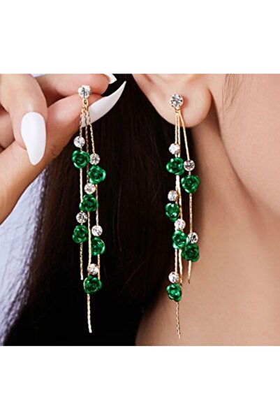 Alsade أقراط طويلة متدلية على الطراز الكوري على شكل زهرة الورد