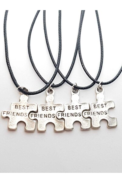 TUNA TAKI & AKSESUAR Antik Gümüş Kaplama Puzzle 4'lü Best Friends Bff Arkadaşlık Kolyesi Çocuk Kolye