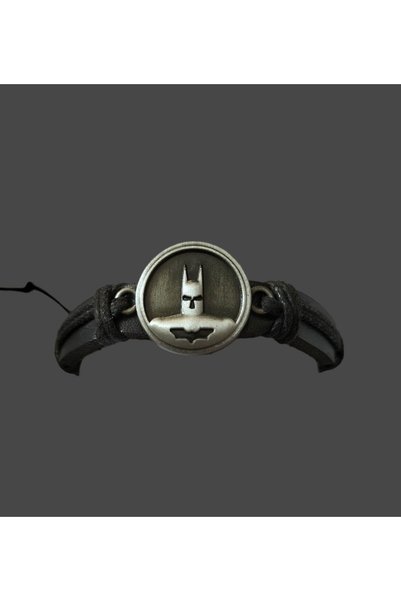 Vira Batman Motif Metal Leather Unisex Bracelet