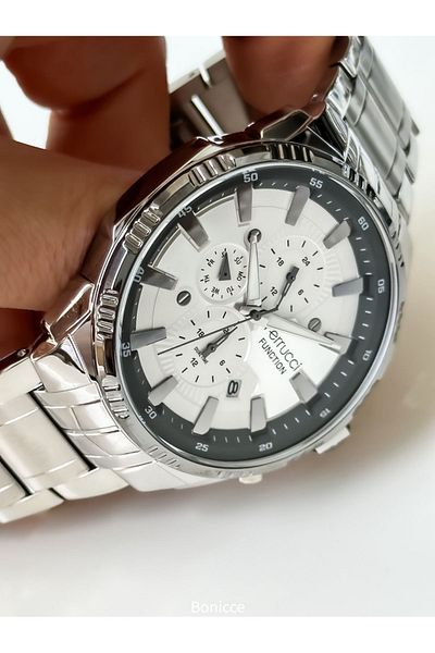 Ferrucci Functions Active, Silver Color, Steel Cord Men's Wrist Watch Rosary Bracelet