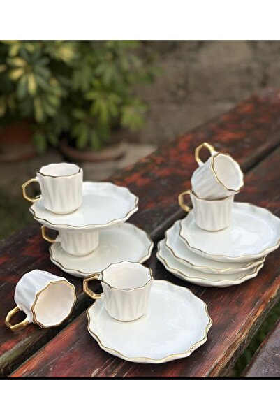 Carmen Soft Yenimodel 6-Piece Grazia Special Series Coffee Cup Set with Presentation Plate White
