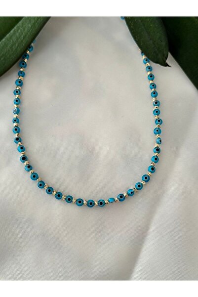 Brillo Dorikalı Cam Nazar Boncuklu Choker Kolye