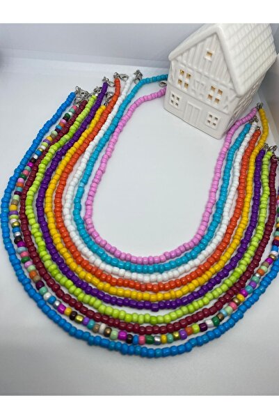 Ebru aksesuar 10’lu Renkli kum boncuk kolye