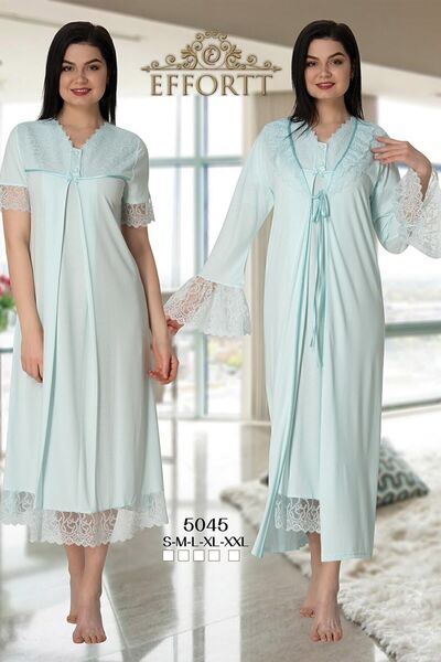 Effort Pijama Effort Γυναικεία Τυρκουάζ Γκιπούρ Νυχτικό Μητρότητας Σετ 5045