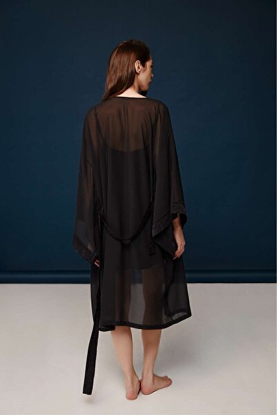 Bonnie Clyde Bonnie Clyde H.T.A-1050-H.T.A Set cămașă de noapte și halat de viscoză pentru femei - negru/ecru