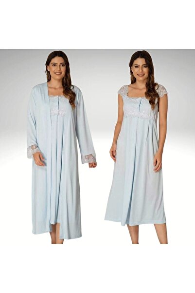 Effortt ثوب نوم للحوامل باللون الأزرق مع ثوب صباحي