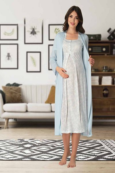 Effortt Mayss Collections 8015 Blue Maternity Night Set with Dressing Gowns