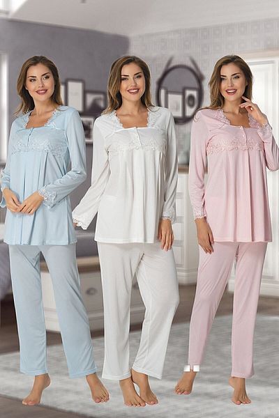 Effortt Set pijama de maternitate Effort 7012-albastru