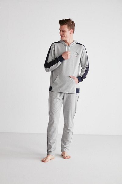 U.S. Polo Assn. ΒΑΣΗ. POLO ASSN. - Ανδρικές πιτζάμες με κουκούλα γκρι μελανζέ 024K.A1.S.T8.R.7.A.P0L.9S