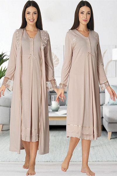 Effort Pijama Zerre Bebe Γυναικείο Milk Coffee Σετ νυχτικό εγκυμοσύνης με μακρυμάνικο φόρεμα