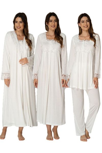 Effort Pijama Γυναικείο εκρού φόρεμα εγκυμοσύνης Πιτζάμες εγκυμοσύνης Νυχτικό 2405