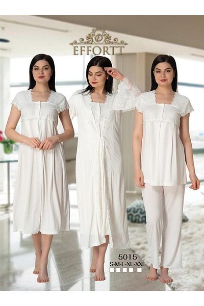 Effortt Women's White Maternity Nightgown Dressing Gown Pajamas Set of 4