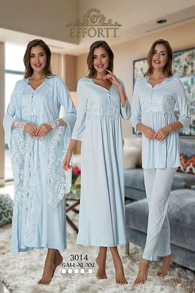 Effort Pijama 3014 Blue Maternity Set with Special Dressing Gown