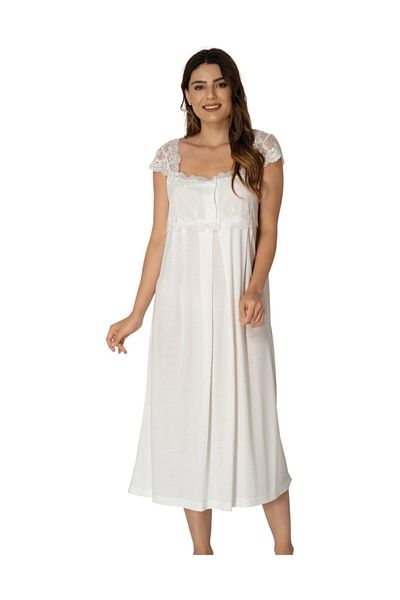 Effort Pijama طقم ثوب نوم للحوامل من الدانتيل من Zerre Bebe Ecru - Lohusa 2304