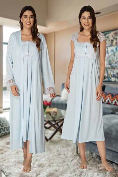 Effortt مجموعة Mayss Collections 2302 طقم ثوب نوم للحوامل باللون الأزرق مع ثو...