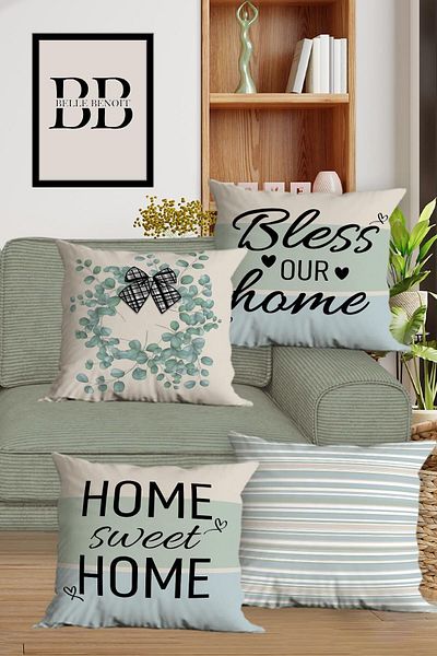 Belle Benoit Set de huse de pernă pentru canapea cu design modern, imprimat pe două fețe, cadou decorativ, 4 piese