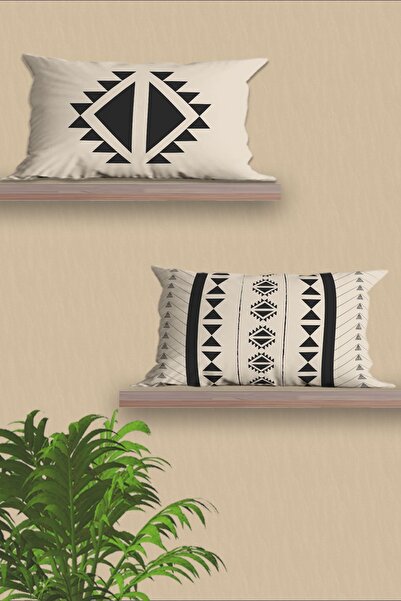 Belle Benoit Modern 6-Piece Ecru Black Throw Pillow Set - Double Sided Printed, Rectangular and Square Cover