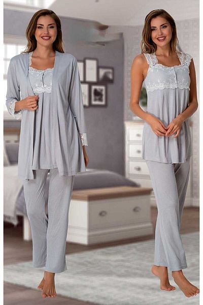 Effort Pijama طقم بيجامة للحوامل باللون الرمادي المختلط للسيدات Effortt 2301