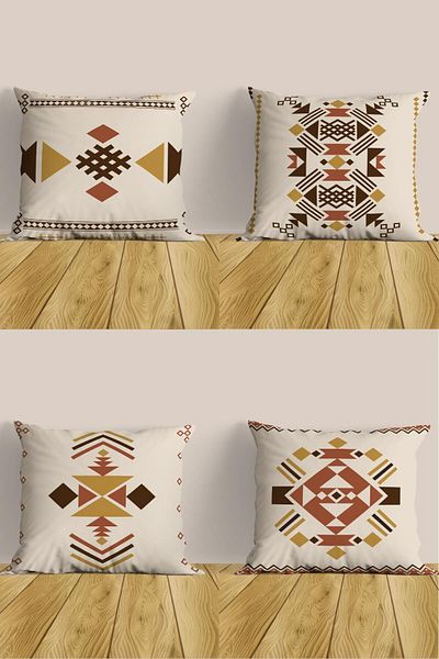 Belle Benoit Μπεζ Ethnic Design Διακοσμητικές Μαξιλαροθήκες Καναπέ Σετ Κάλυμμα Μαξιλαριού Ριχτάρι Διπλής Όψης