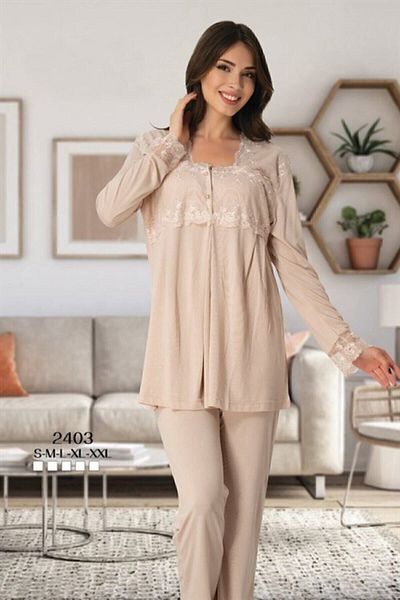 Effort Pijama Σετ πιτζάμες εγκυμοσύνης Freya Effort Milky Brown μακρυμάνικο