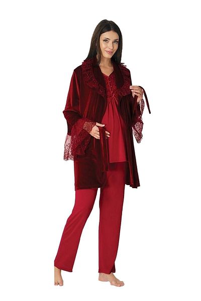 Effort Pijama Set de pijamale de maternitate din catifea burgundy Effortt pentru femei