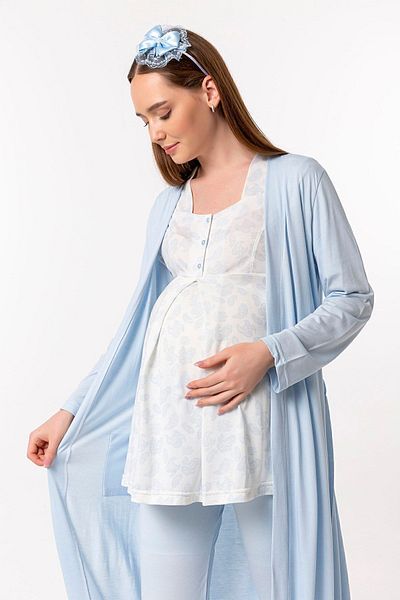 Effortt Set de pijamale de maternitate cu halat albastru