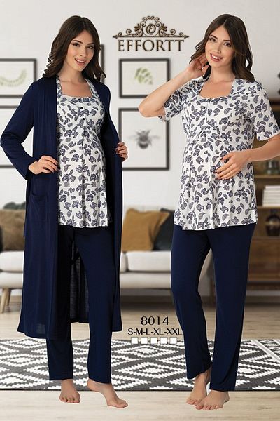 Effort Pijama طقم بيجامة للحوامل من Effortt 8014 باللون الأزرق الداكن