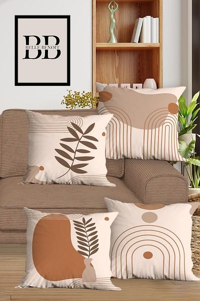Belle Benoit Orange Design Double Sided Printed Decorative 4-Piece Sofa Pillowcase Throw Pillow Cover Set