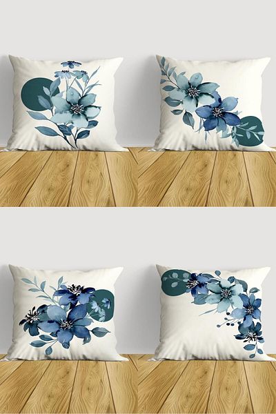 Belle Benoit Blue and White Design Double Sided Printed Decorative 4-Piece Sofa Pillowcase Throw Pillow Cover Set