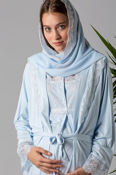 ByLohusa Set de pijamale de maternitate Effortt Blue Hijab și halat