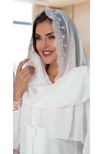 Effortt Ecru Shawl with Lace Detail
