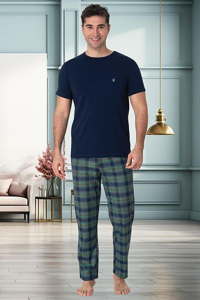 ByLohusa Σετ ανδρικών πιτζάμες Green καρό Plus Size